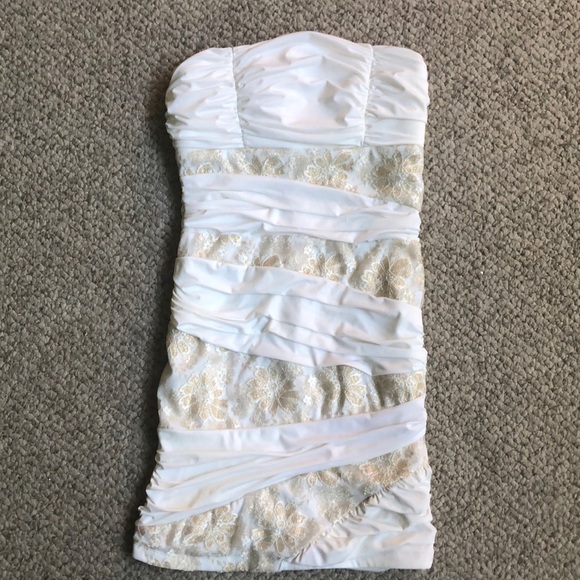 XOXO Fitted White Strapless Dress - Picture 2 of 5